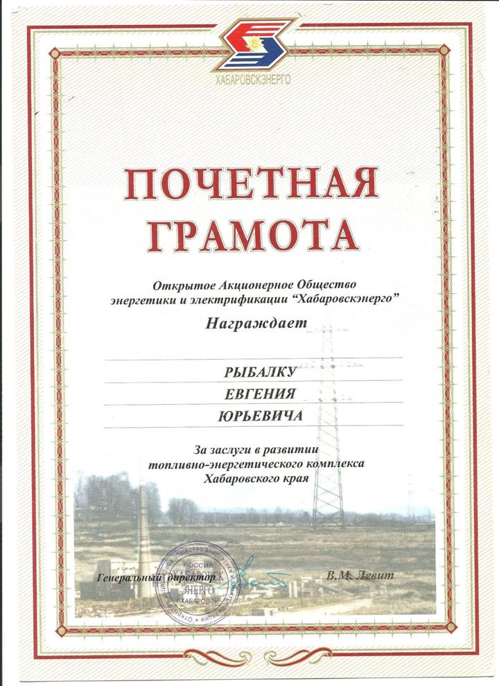 Скан: ОАО «Хабаровскэнерго»